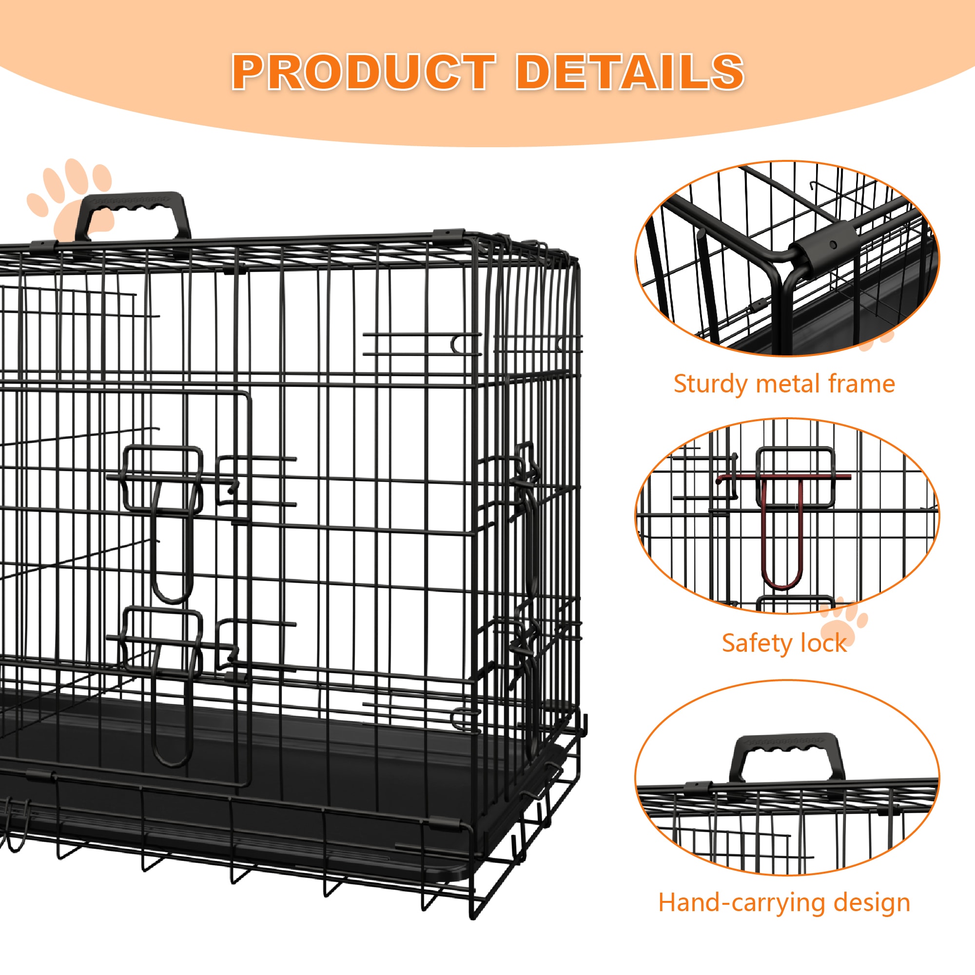 Large Dog Crate With Divider And Leak-proof Tray Double Door Metal_voghion.com